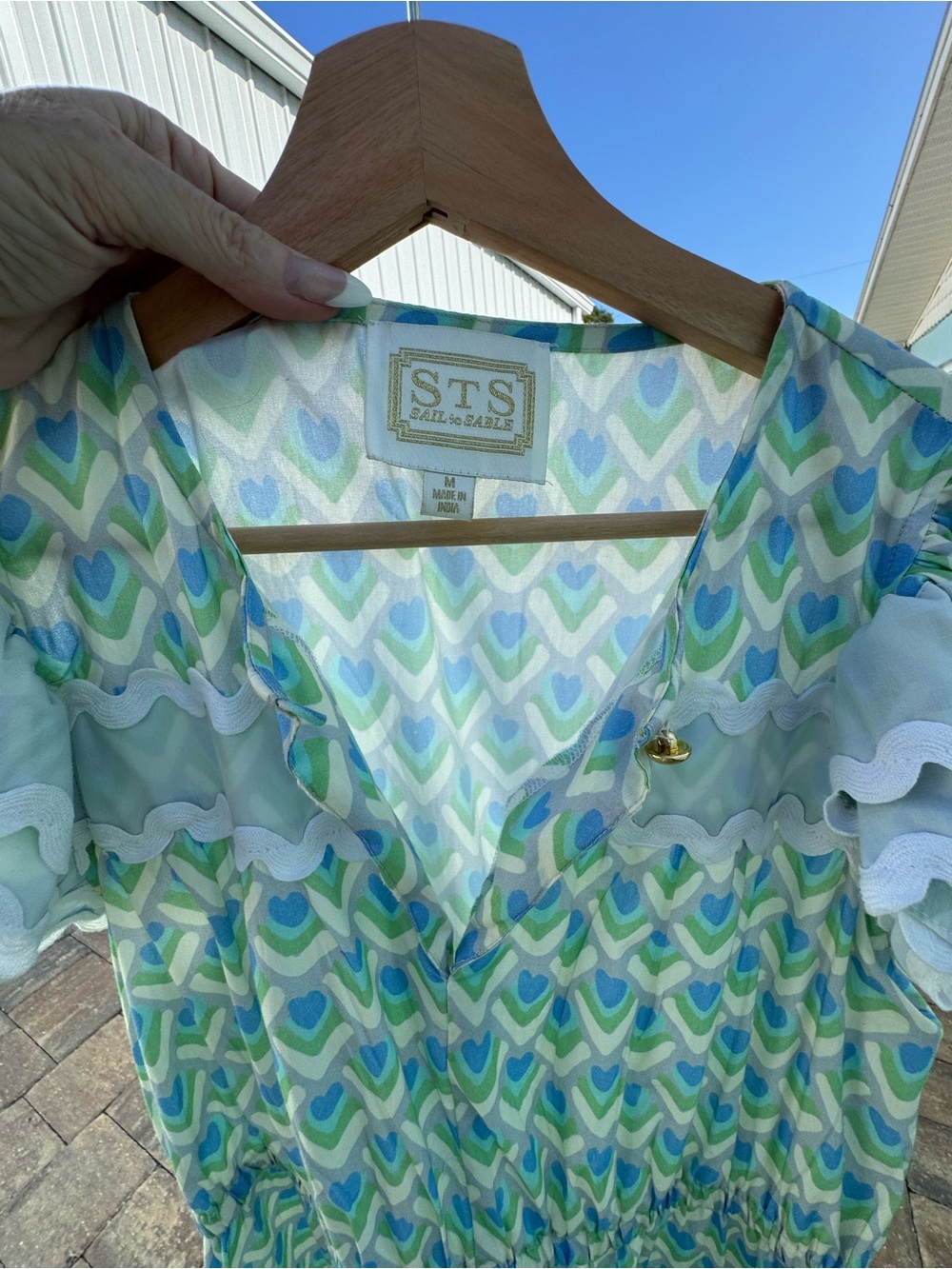 Sail to Sable Blue & Green Heart-Print Tiered Midi Dress - Picture 5 of 7